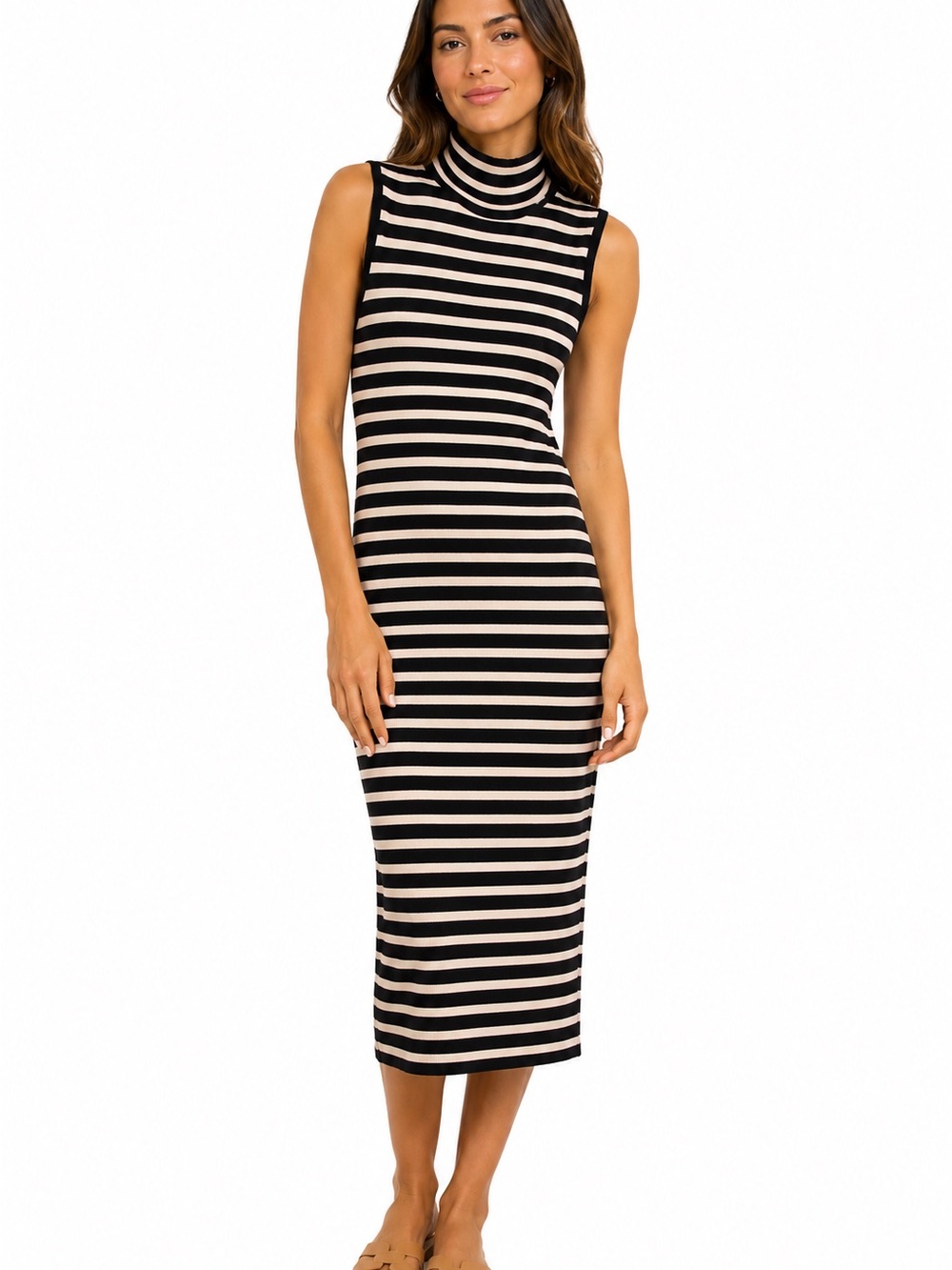 ATM Anthony Thomas Melillo Striped Mock Turtle Neck Striped Midi Dress | SZ SM